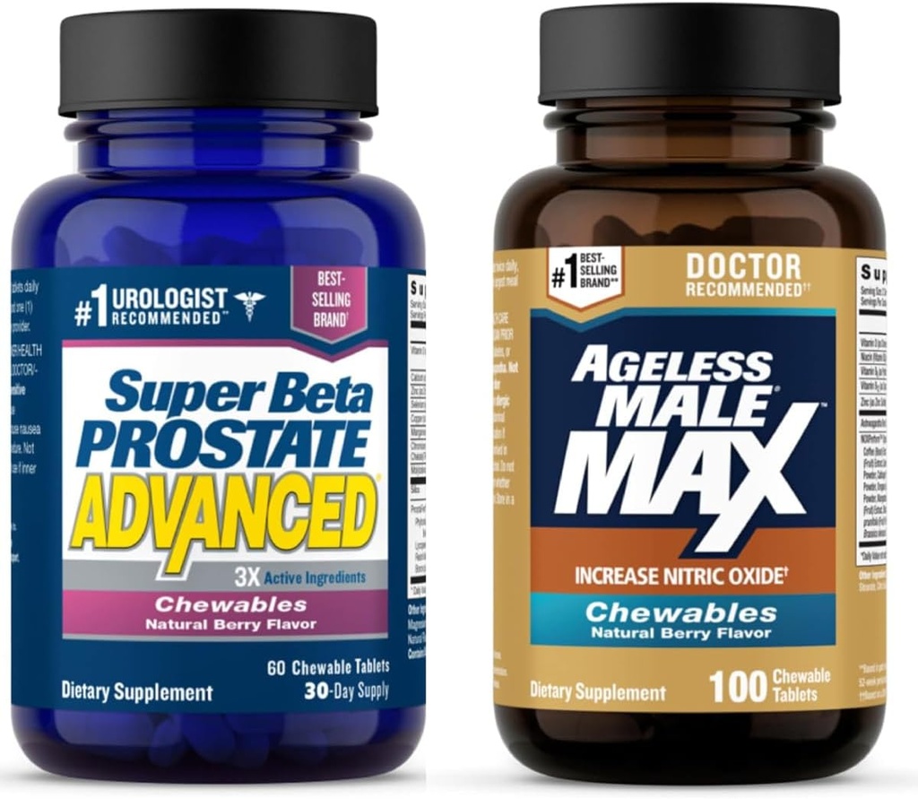 Super Beta Prostate Advanced and Ageless Hombre Max Nitric Oxide Booster Suplementos Chewable