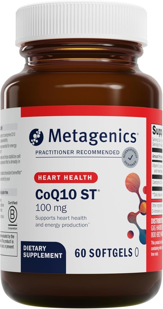 Metagenics CoQ10 ST-100-100 mg Ubiquinona con vitamina E para el corazón, energía y apoyo antioxidante* - No GMO, libre de gluten, libre de soja - GMP instalación certificada - 60 Softgels