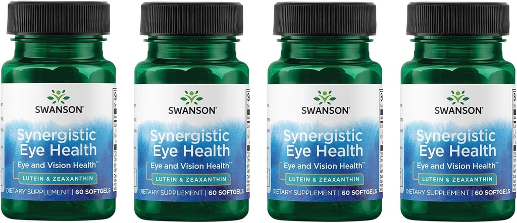 Swanson Lutein " Zeaxanthin Visión de salud de ojos sinérgicos Retina Suplemento de Macula (Lutein 20 mg " OmniXan Zeaxanthin 2 mg) 60 Softgels Sgels (4 Pack)