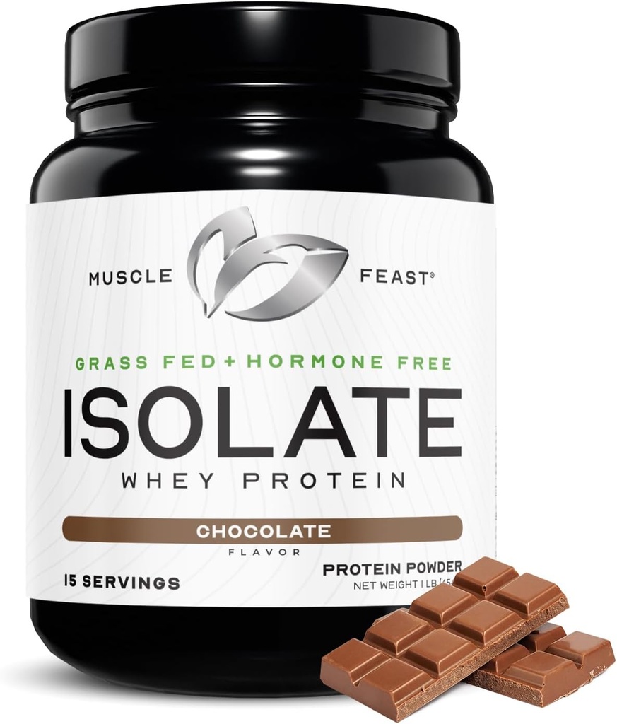 Muscle Feast Grass-Fed Whey Protein Isolate, All Natural Hormone Free Pasture Raised, Whey Isolate Protein Powder for Hombre and Women, Clean, Gluten-Free, Delicious Isolate Protein - Chocolate, 1lb
