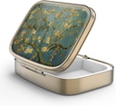 Pill Case Pill Box con Mirror Retro 2 Compartment Caja pequeña de Pill para Purse o Bronce de Bolsillo Rectangular Pill Box o Vitaminas, Aceite de pescado, Suplementos, Pill Containe Travel Gifts(Vangogh Art)