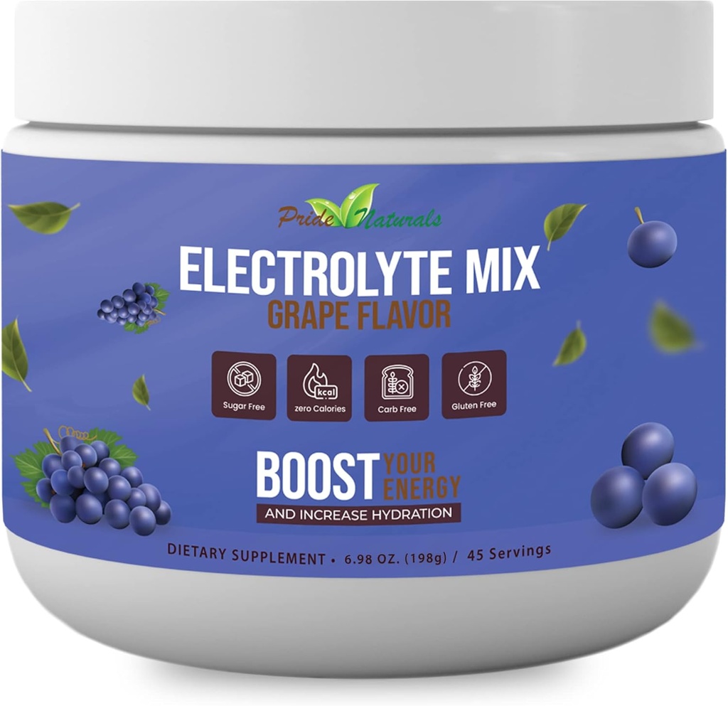 Electrolyte Powder - Refreshing Workout Recovery Electrolytes, Sugar Free, Gluten Free & Vegan, Puro Keto & Paleo Hydration Beverage, Immune Boosting Vitamins (198 Grams, Grape)