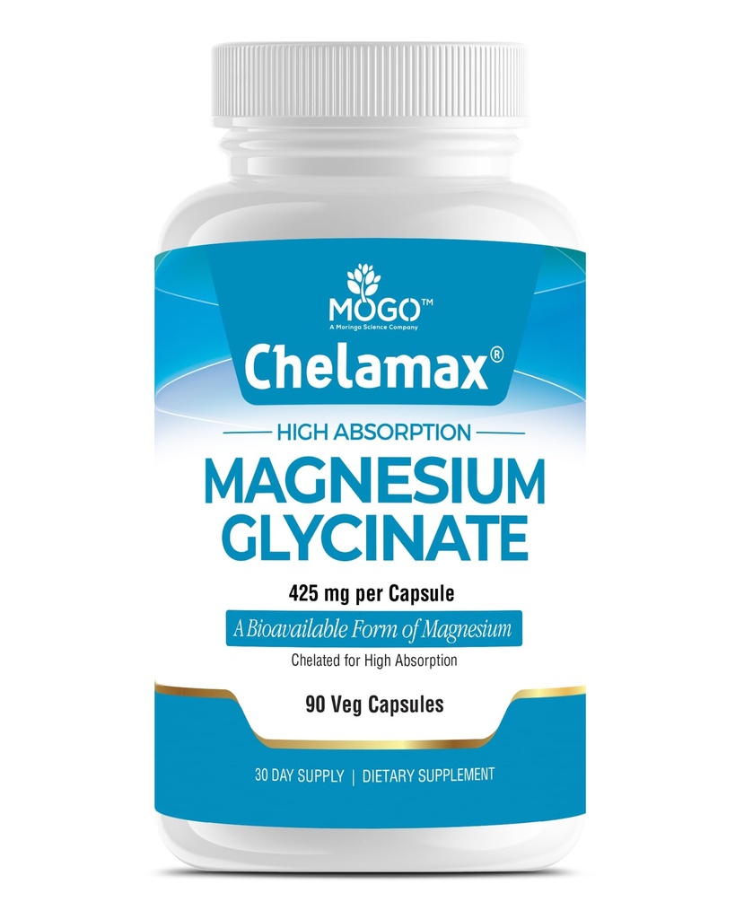 Chelamax Magnesium Glycinate. Mar Muerto Fuente, Magnesio 100% Chelated para el soporte para dormir, calambres musculares, salud ósea. Hecho en EE.UU., 3er Partido Tested,Heavy Metal Free,Glicinato de Magnesio Capsules.