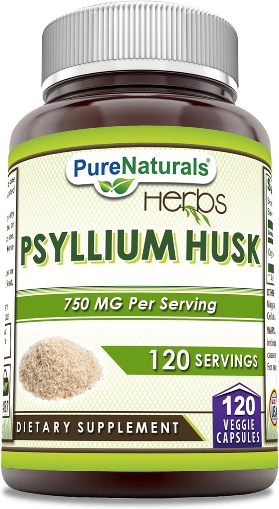Naturales puros Psyllium Husk Suplemento Silencio 750 Mg Por Serving Silencio Veggie Capsules  No Gluten-Free ANTE Made in USA (120 Conde)