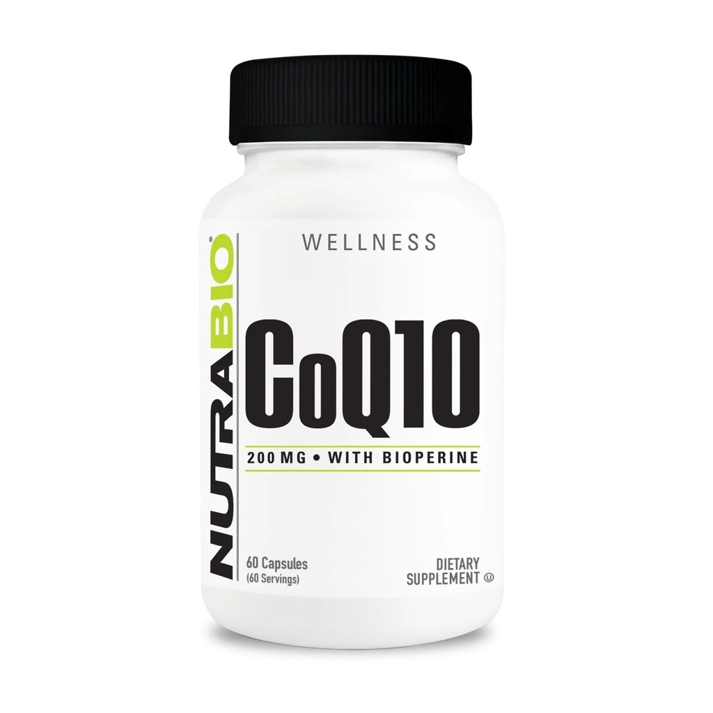 NutraBio CoQ10 Suplemento dietético con Bioperina, Función cardíaca sana y producción de energía celular, 200 mg - 60 cápsulas
