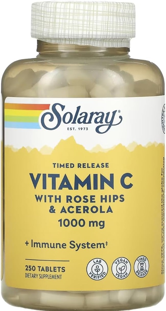 SOLARAY Fecha de lanzamiento Vitamina C con Rosa HIPS & Acerola, 1000 mg, 250 Tabletas