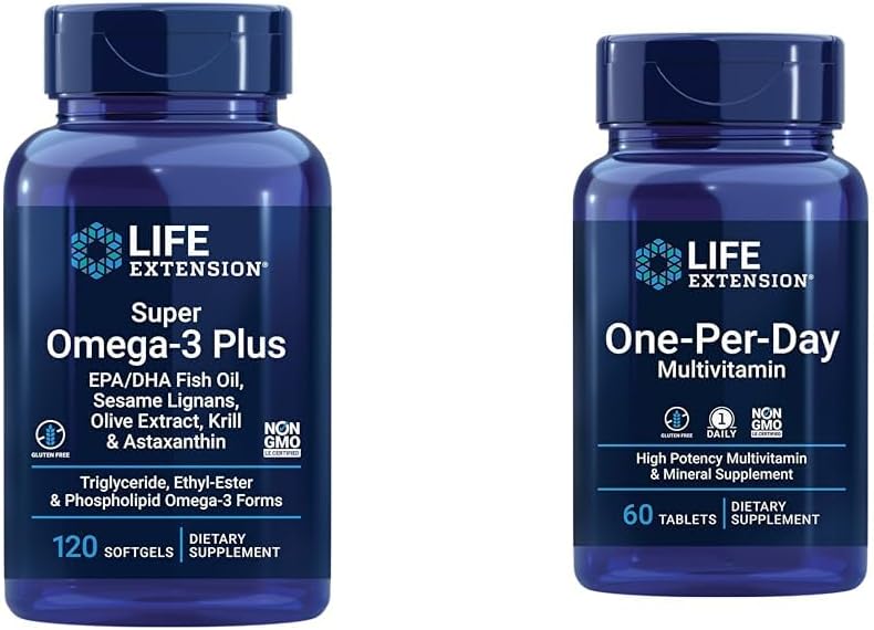 Super Omega-3 Plus EPA/DHA Fish Oil, Sesame Lignans, Olive Extract & One-Per-Day Multivitamin – Empaquetado con más de 25 vitaminas, Minerales y Planta
