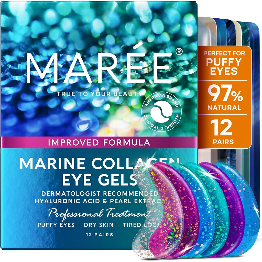 MAREE Eye Gels - Pads Under Eye Patches for Puffy Eyes and Dark Circles with Collagen " Hyaluronic Acid - Anti Wrinkles Under Eye Masks Skincare Treatment for Puffiness " Bags - Parches Para Ojeras