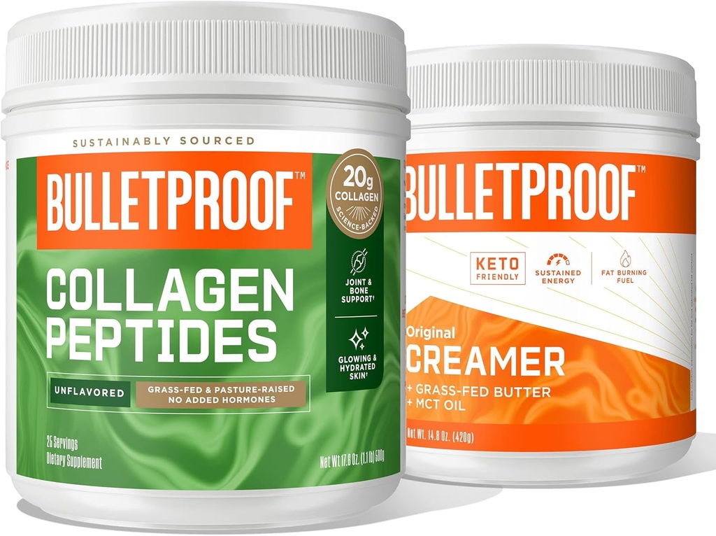 Péptidos de colágeno sin sabor, 18g Proteína, 17.6 OzCreador de sabor original, 2g de carbohidratos netos, 10g grasas saludables de MCT en polvo Aceite