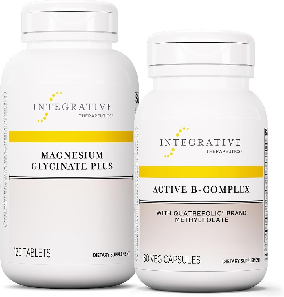Conjunto de Terapéutica Integrativa con Complejo B Activo, 60 cápsulas &amp; Magnesium Glycinate Plus, 120 Tabletas - Active B-Complex to Support Energy Metabolism* - Support Brain Health, Heart Health &amp; Nerve