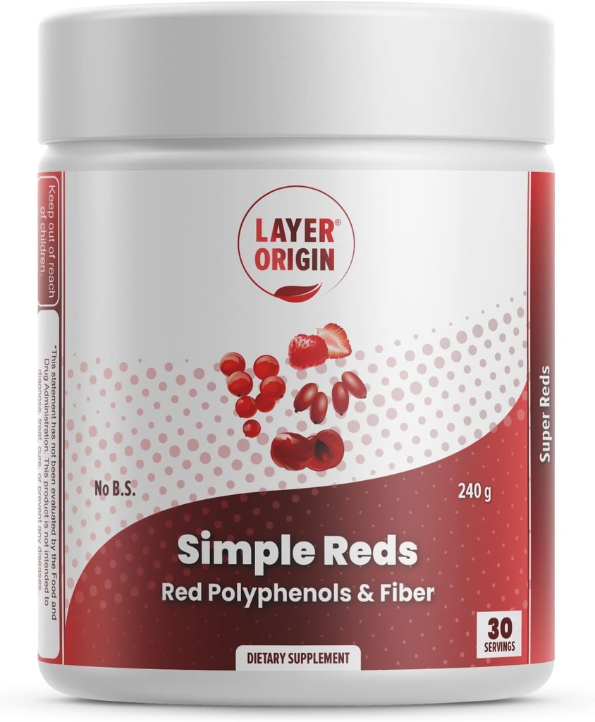 Origen de la capa Rojos simples - Polifenoles rojos orgánicos Frutas Polvo tóxico Cinco Frutas enteras Rojas Reales Silencio 30 Serviciones