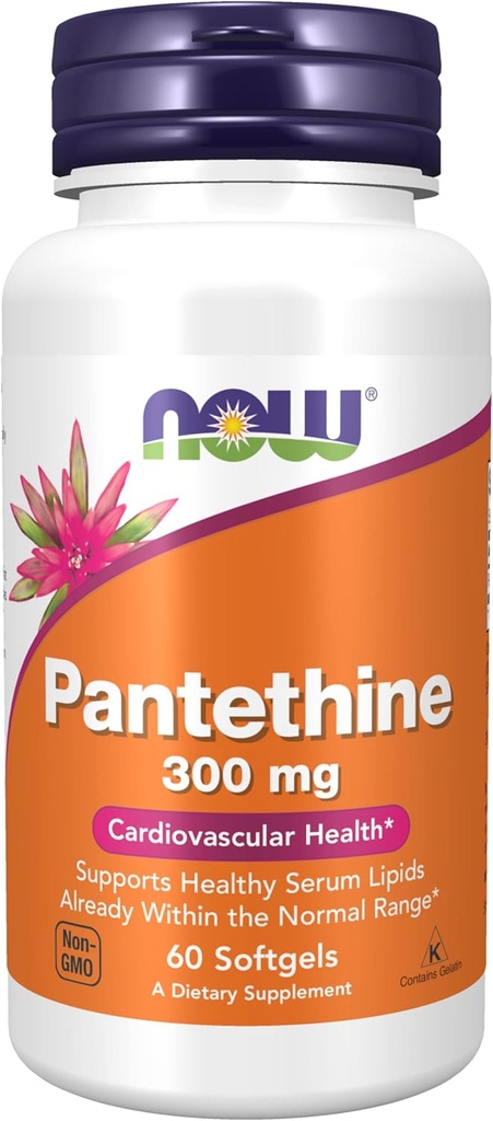 AHORA Suplementos de alimentos, Pantetina (Coenzima A Precursor) 300 mg, Salud cardiovascular*, 60 Softgels