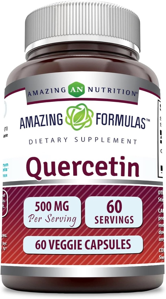 Amazing Formulas Quercetin 500mg Veggie Capsules Suplemento No. TEN Gluten Free TEN apoya la salud general y el bienestar (60 cuenta)
