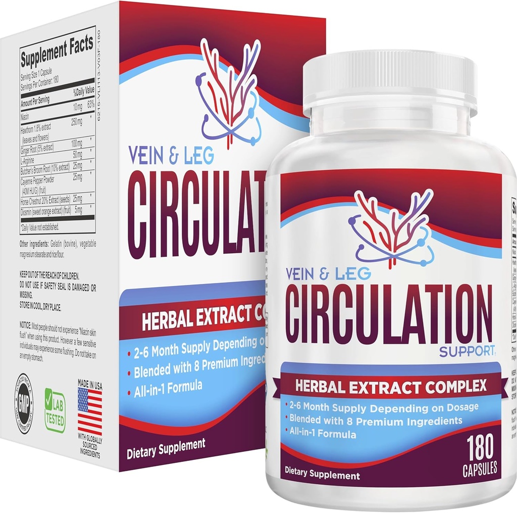 2-Mes: Vein & Leg Circulation Supplement (All-in-1) Health Support with 8 Active Ingredients TEN Blood Circulation Booster Formula TEN Leg & Vein Supplements TEN 60-Day Bulk Supply ANTE 180 Capsules