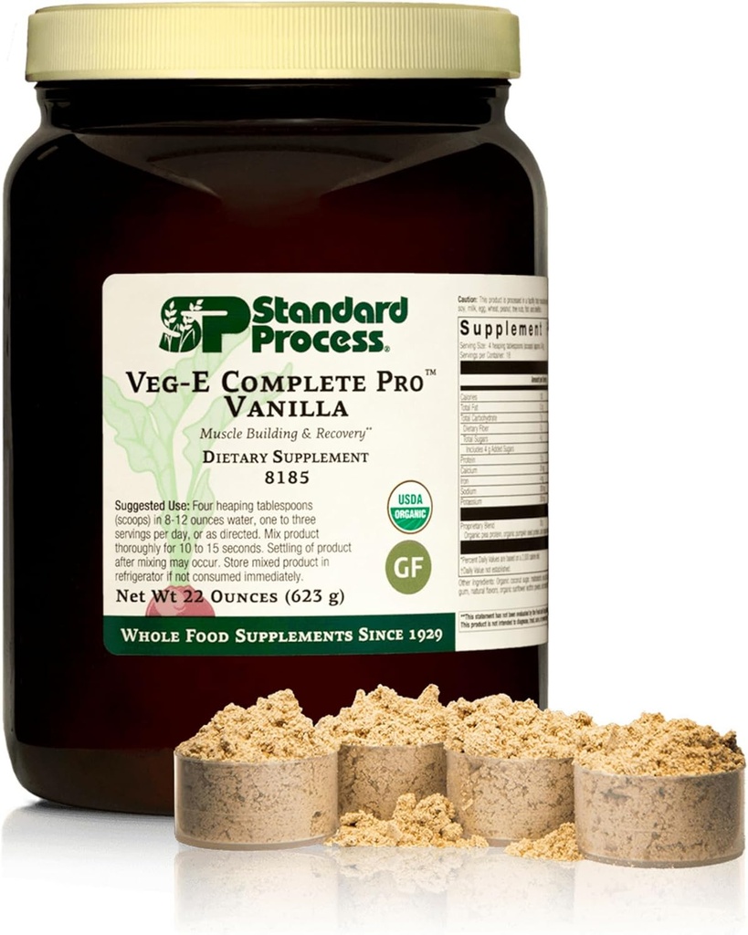 Proceso estándar Veg-E Completo Pro - Polvo de proteína orgánica, de base vegetal para el edificio del músculo " Recuperación - Admite el cabello, la piel " uñas - Vegan " Gluten-Free - Vainilla, 18 servicios
