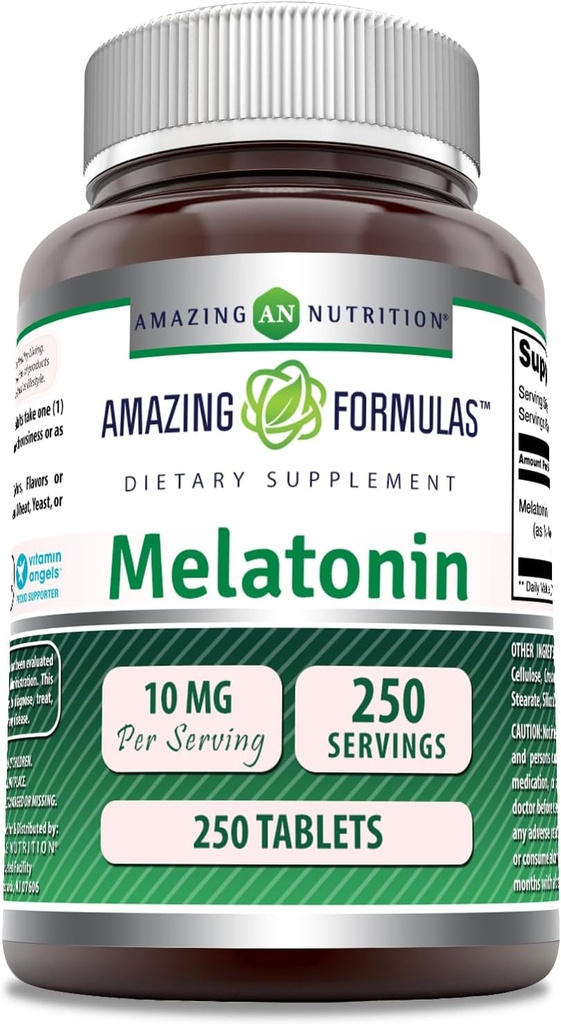 Amazing Fórmulas Melatonin Suplemento Silencio 10 Mg Por Serving Silencio 250 Tablets ← No GMO Silencio Gluten Free ← Made in USA