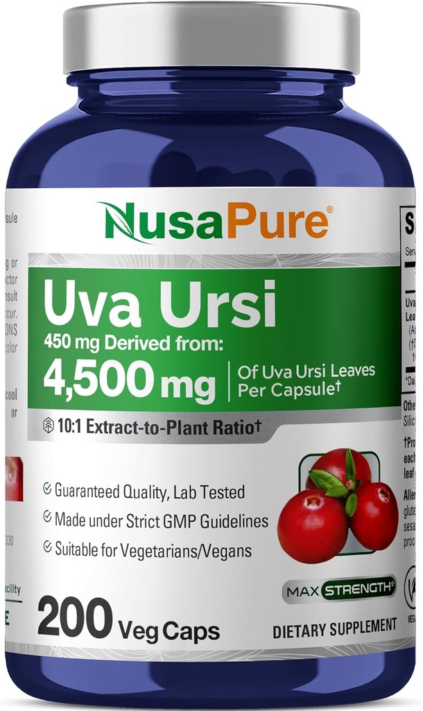 NusaPure Uva Ursi 10:1 Extracto, 450 mg Equivalente a 4.500mg 200 gorros vegetarianos (No-GMO, Vegan) Bearberry