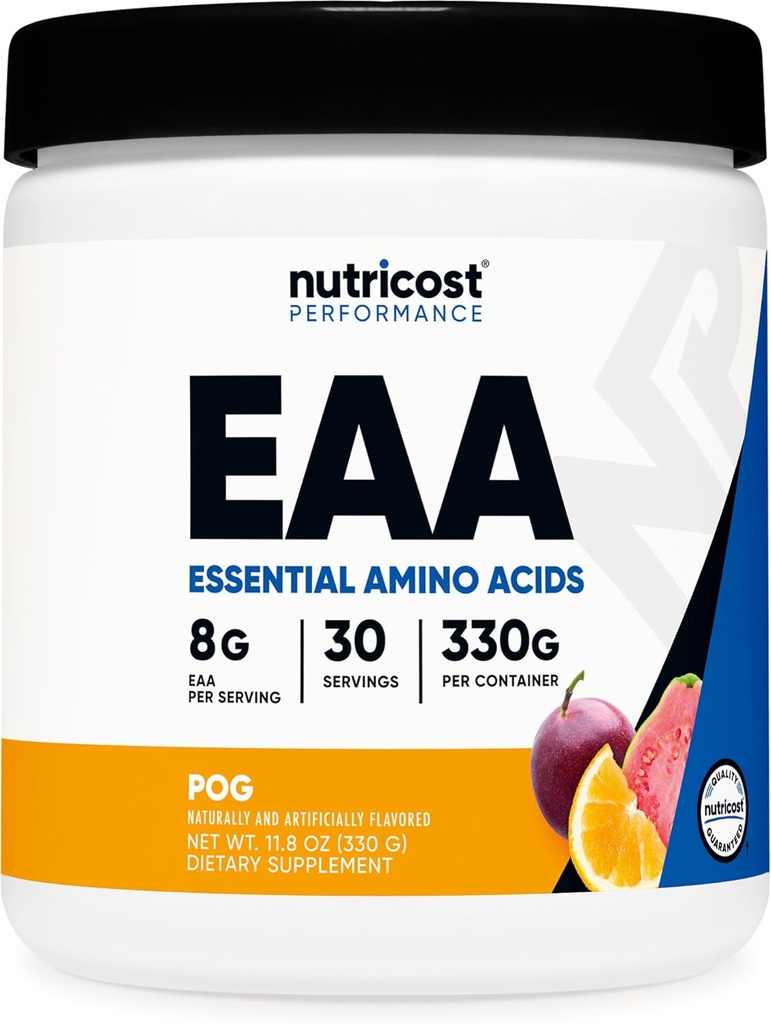 Nutricost EAA Powder 30 Servimientos - Frutas de Pasión, Naranja y Guava (POG) - Aminoácidos Esenciales - No GMO, Gluten Free, Vegetarian Friendly