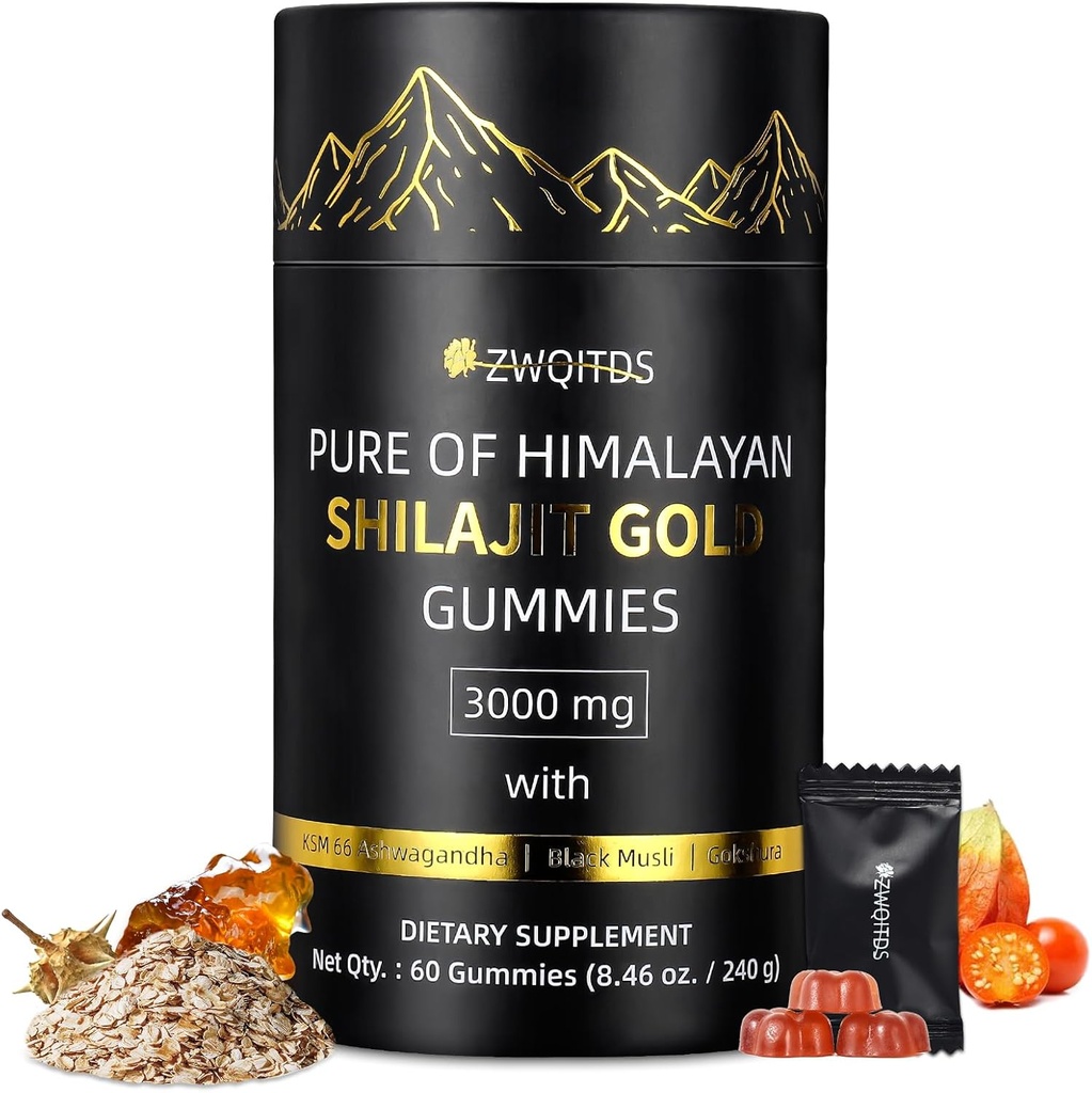 Pura de Himalayan Shilajit Purple Petals Gummies,Fulvic Acid & 85+ Trace Immune Health, Boost Energy, Minerals, Enhance Global Well-Being for Hombres and Women Sugar Free Non-GMO 100% Natural Organic