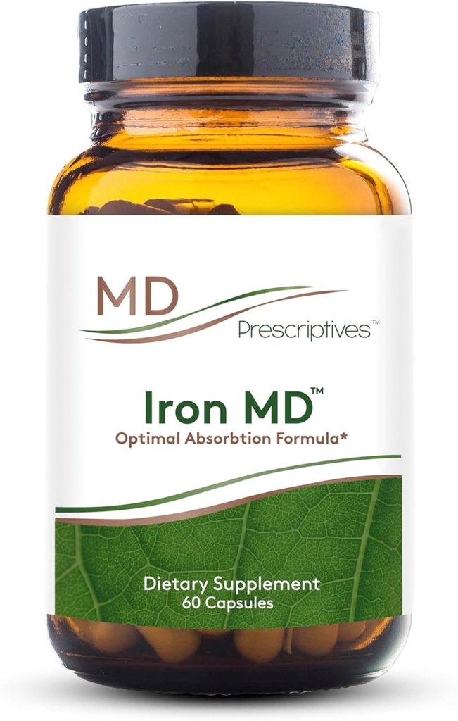 Cápsulas de Iron MD - Suplemento diario de Hierro para Hombres con vitamina C, vitamina B12 & ácido fólico - Absorción óptima Fórmula - 60 cápsulas de Veg