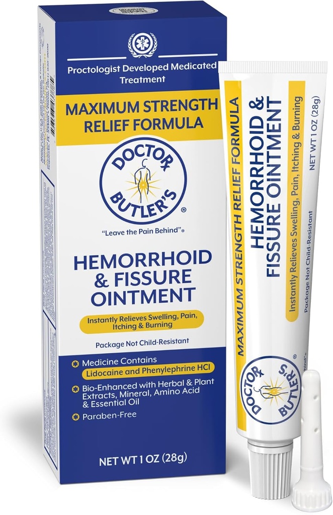 [BRSWI2YOOUOGKGD6] Ungüento de Fisura de Hemorroides de Doctor Butler – Tratamiento de Hemorroides y Crema de Hemorroides con Lidocaína y Fenilefrina HCI para el alivio rápido de dolor, hinchazón, malestar y picazón (1 oz.)