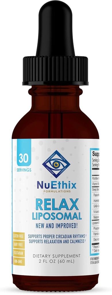 NuEthix Fórmulas Relax Liposomal Suplemento Fórmula de Apoyo Relajación & Calma, 2 onzas Fluidas, 30 Servimientos
