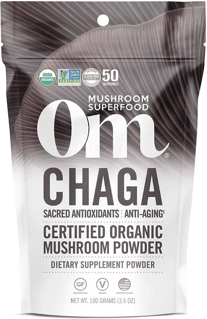 Om Mushroom Superfood Chaga Organic Mushroom Powder, 3.5 Ounce, 50 Servings, US Grown, Sagrado Antioxidantes &amp; Immune Support, Superfood Mushroom Supplement