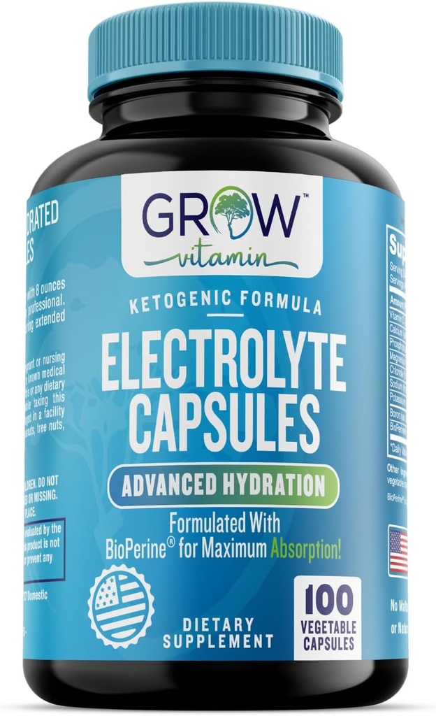 vitamina Electrolyte Capsules – Tabletas electrolíticas libres de azúcar para la energía, la resistencia y la hidratación. Keto-Friendly Salt Pills, No Maltodextrin. Perfecto para Fitness " Hidratación diaria - 100 cápsulas