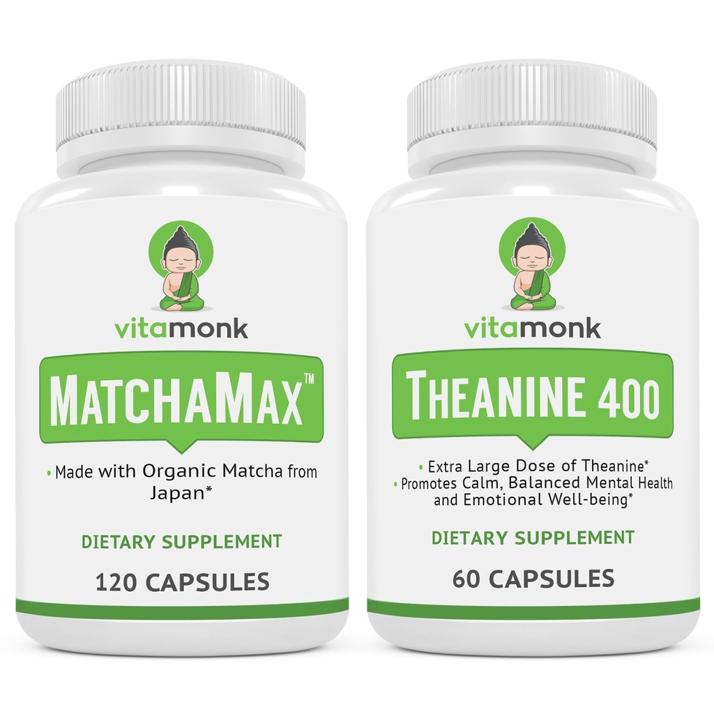 VitaMonk Matcha Max Matcha Capsules & L-Theanine 400mg - Boost Energy and Enhance Focus Bundle