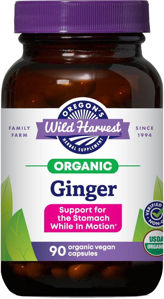 Cosecha Salvaje de Oregon, cápsulas certificadas de jengibre orgánico para soporte de estómago, no GMO, 1000 MGS, 90 Conde