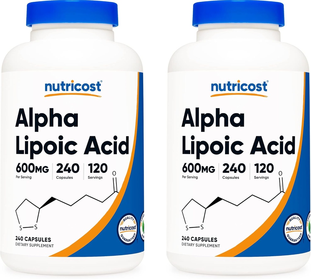 Nutricost Alpha Lipoic Acid 600mg, 240 Vegetarian Capsules - Gluten Free, Soy Free " Non-GMO, 120 Servings (2 Bottles)