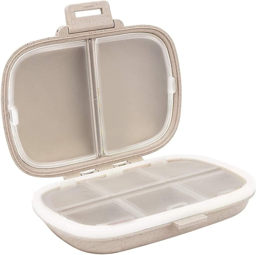 Organizador Holii Travel Pill, 8 Compartimientos Caja de píldoras portátiles, Caja de píldoras diarias para mantener vitaminas, recipiente pequeño para la medicina del bolsillo Organizador( Khaki)