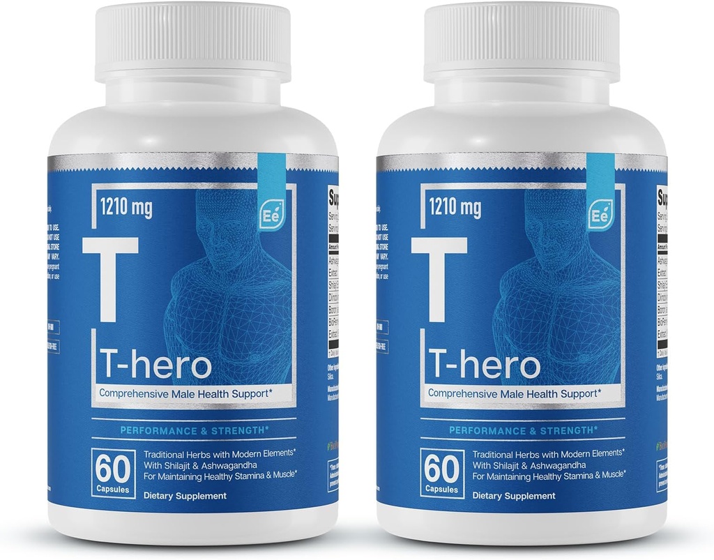 Elementos esenciales Male Health Supplement - Muscle Support " T-Health with DIM, Ashwagandha, Shilajit, More ← T-Hero 60 Vegan Capsules (2-Pack)