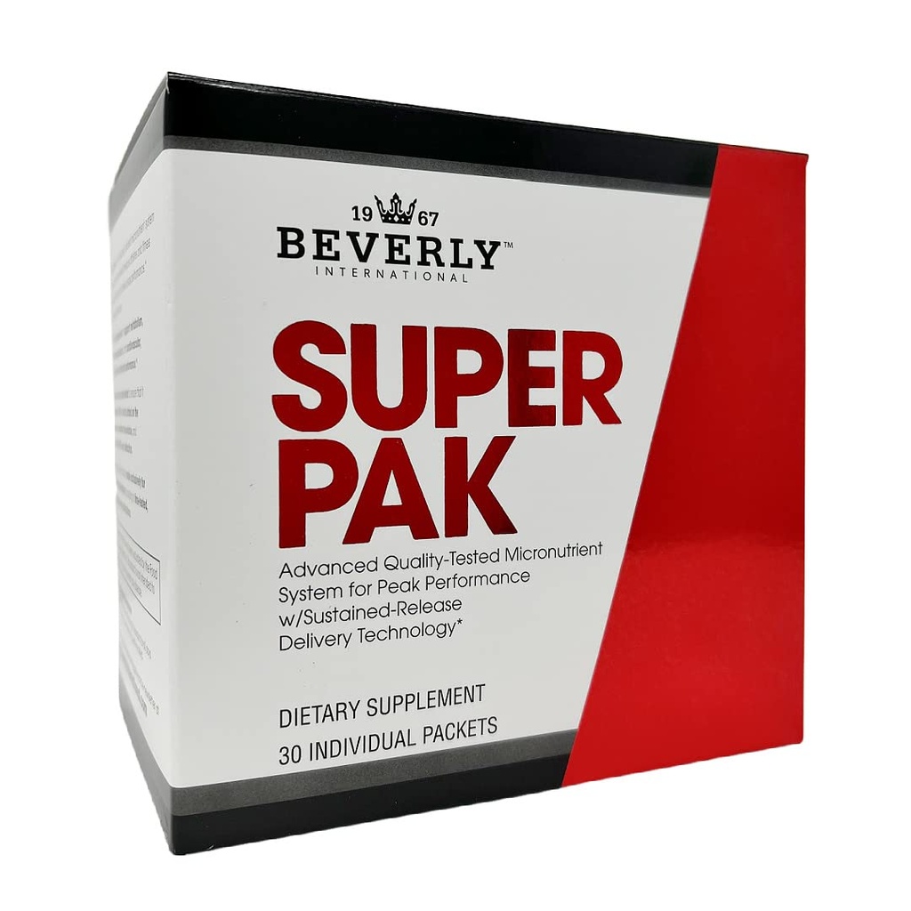 Beverly International Super Pak. 30 Packs. Multivitamina de alta potencia, paquete diario de energía, rendimiento, salud del sistema inmunológico. Formado a medida para atletas, hombres y mujeres activos desde 1970.