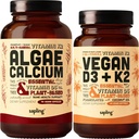 Algae Calcium & Vegan Vitamin D3 + K2 Bundle - Suplemento de calcio de Algas Rojas, 4000 UI Vitamina D3 y 100mcg Vitamina K2