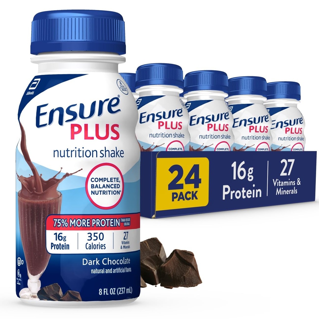 Asegurar más Nutrición de Chocolate oscuro Afeitar Reemplazo de Comida Silencioso Listo para Beber TEN 16g Proteína y 27 Vitaminas y Minerales TENIDO 8 fl oz - 24 Pack