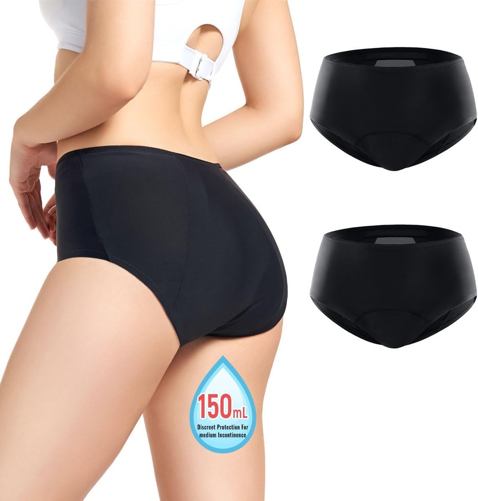 [BRSRAZLRB57Q423K] Incontinencia de los conductores Ropa interior para Mujer 150ml High Absorbent Leak Proof Underwear Lavables Mujeres Información sobre Incontinencia para Mujeres Período de Incontinencia Postparto Leakage Panties Protective 2pcs-XL