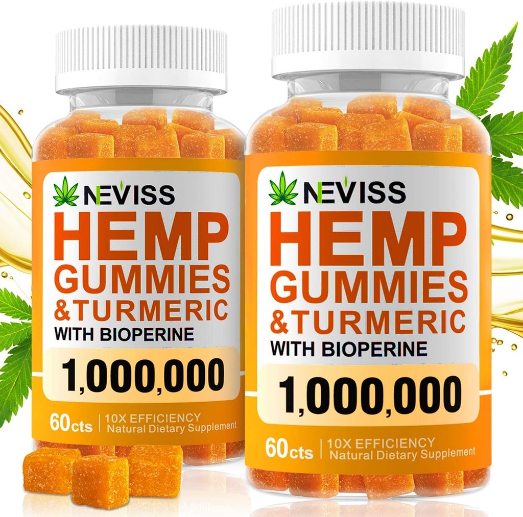 (2 Pack) Hemp Gummiés with Turmeric " Bioperine 1000000, 100% Organic Natural Hemp Gummiés Made in USA.