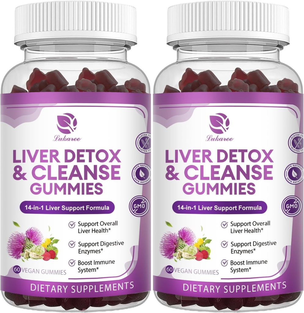 Liver Cleanse Detox " Repair Gummies - Extra Strength 14 in 1 Liver Support Supplement w/Milk Thistle Silymarin,Dandelion, Artichoke Extract " Elderberry - No Sugar, Liver Health Supplement -120 Ct