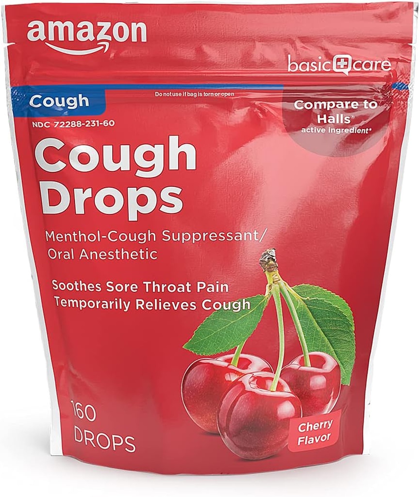 Amazon Basic Care Cherry Cough Drops, 160 cuentan (Previamente SoundHealth)