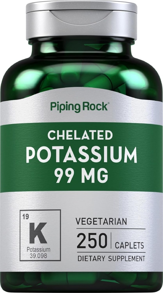 Piping Rock Chelated Potassium Suplemento 99mg  250 Caplets peru Potassium Gluconate  Vegetarian, Non-GMO, Gluten Free