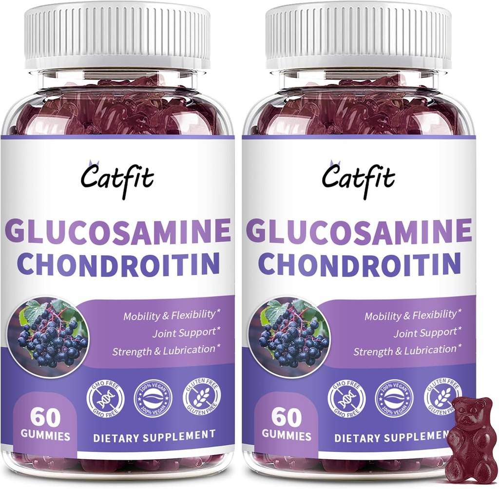 Glucosamine Chondroitin Gummies,Extra Strength Joint Health Support Supplement with MSM " Elderberry, Antioxidant Immune Support Supplement for Adults Men " Women (2 Pack)