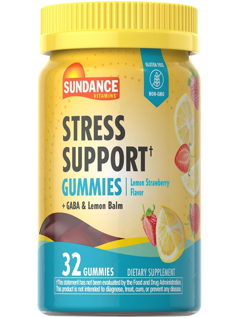 Sundance Stress Support Gummies Silencio 32 Conde Silencio con GABA y Lemon Balm Silencio Lemon Strawberry Flavor ← Non-GMO y Gluten Free Supplement