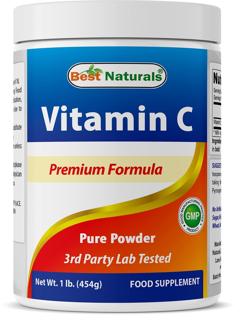 Mejores Naturales 100% Puro Vitamina C Powder 1 lb (454 gramos) Polvo (también llamado ácido ascórbico)