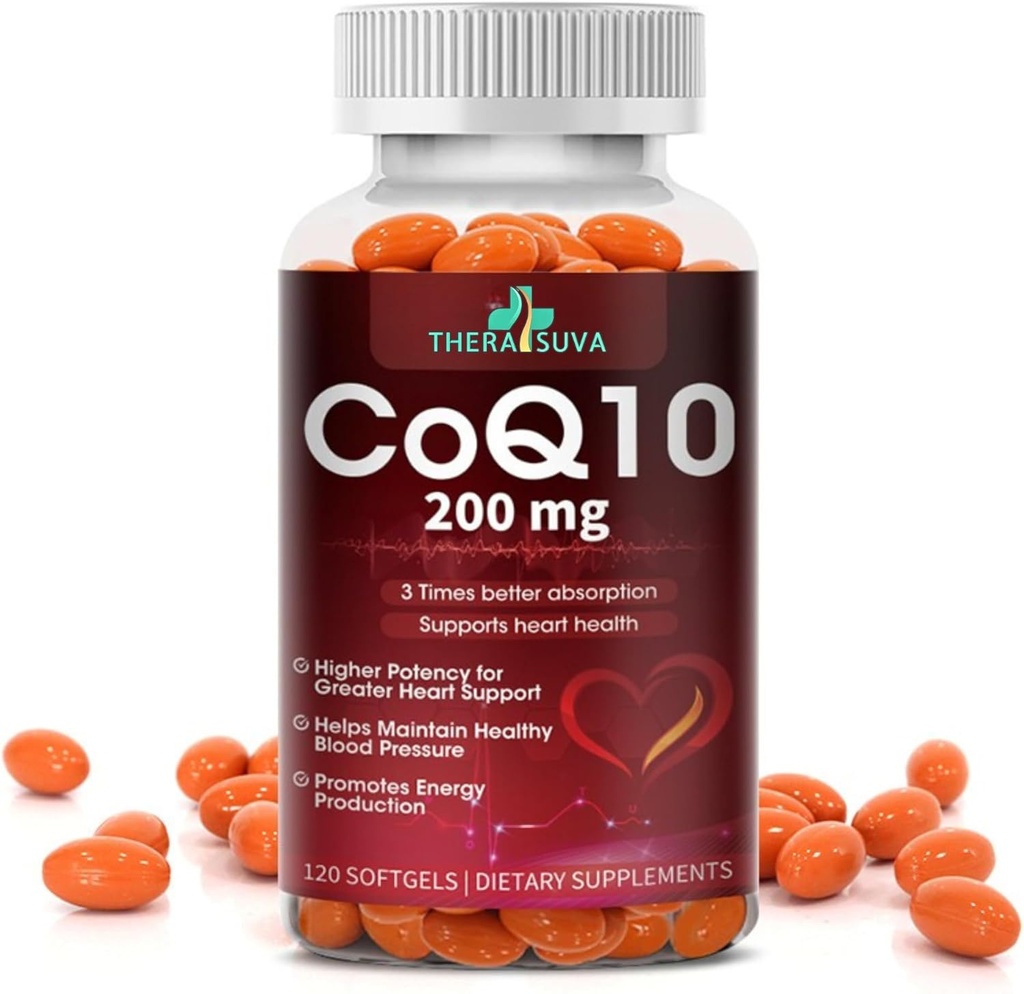 High-Absorption CoQ10 200 mg – Softgels sin gluten para el corazón, resistencia y apoyo cerebral TENCIÓN 120 Conde (60-Day Supply)