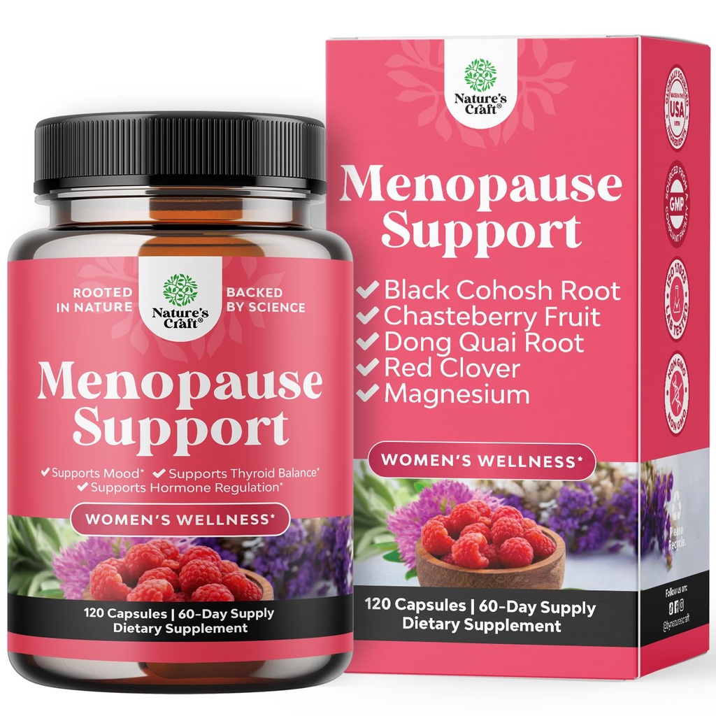Suplemento completo de la menopausia de hierbas para mujeres - Equilibrio de hormonas femeninas cápsulas para suéteres nocturnos Hot Flashes " Mood Swings with Dong Quai, Chaste Berry " Black Cohosh Root - 120 Count Pack