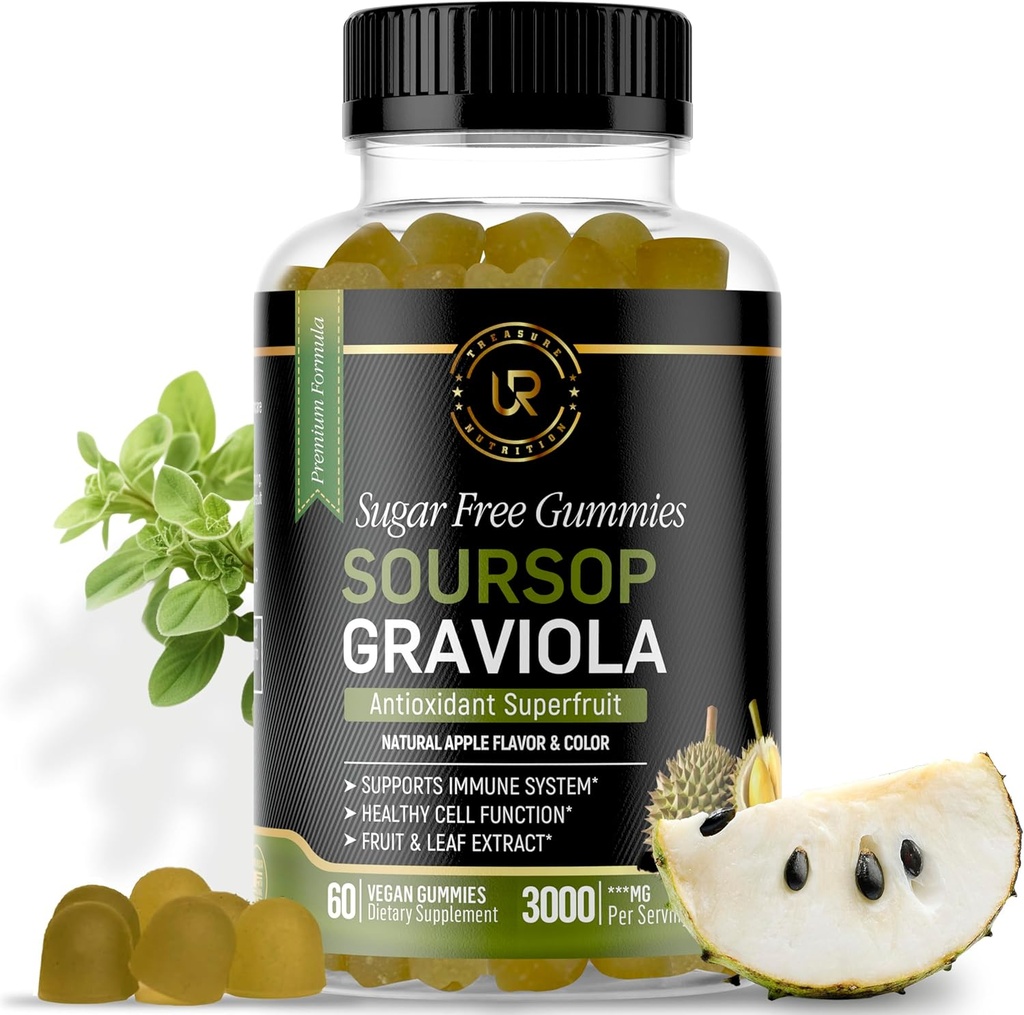 Soursop Leaves " Soursop Fruit Gummies - 3000mg Soursop Extract - Suplemento Graviola - Soursop Fruit and Leaf - 60ct - Sin azúcar - Gluten Free – Non-GMO – Vegan Friendly