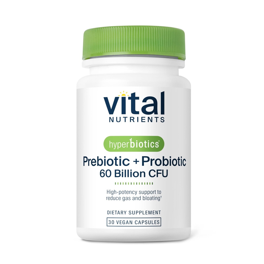 Hiperbióticos Nutrientes vitales Prebióticos y Probióticos para Mujeres y Hombres 60 Billones CFU Silencio Pre y Probióticos Apoya Salud Digestiva, Estreñimiento, Diarrea, Gas &amp; Bloating* TEN 30 cápsulas Vegan