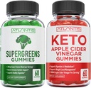 60 Supergreens Gummies Daily Green Superfoods Suplemento + 60 Keto Apple Cider Vinegar Gummies Advanced Weight Loss.