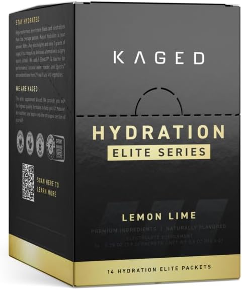 Electrolitos Kaged, Elite de Hidratación, Suplemento de Polvo Electrolípido Premium, Ejercicio Intra, Post Workout, Limo de limón, 14 Packets de viaje